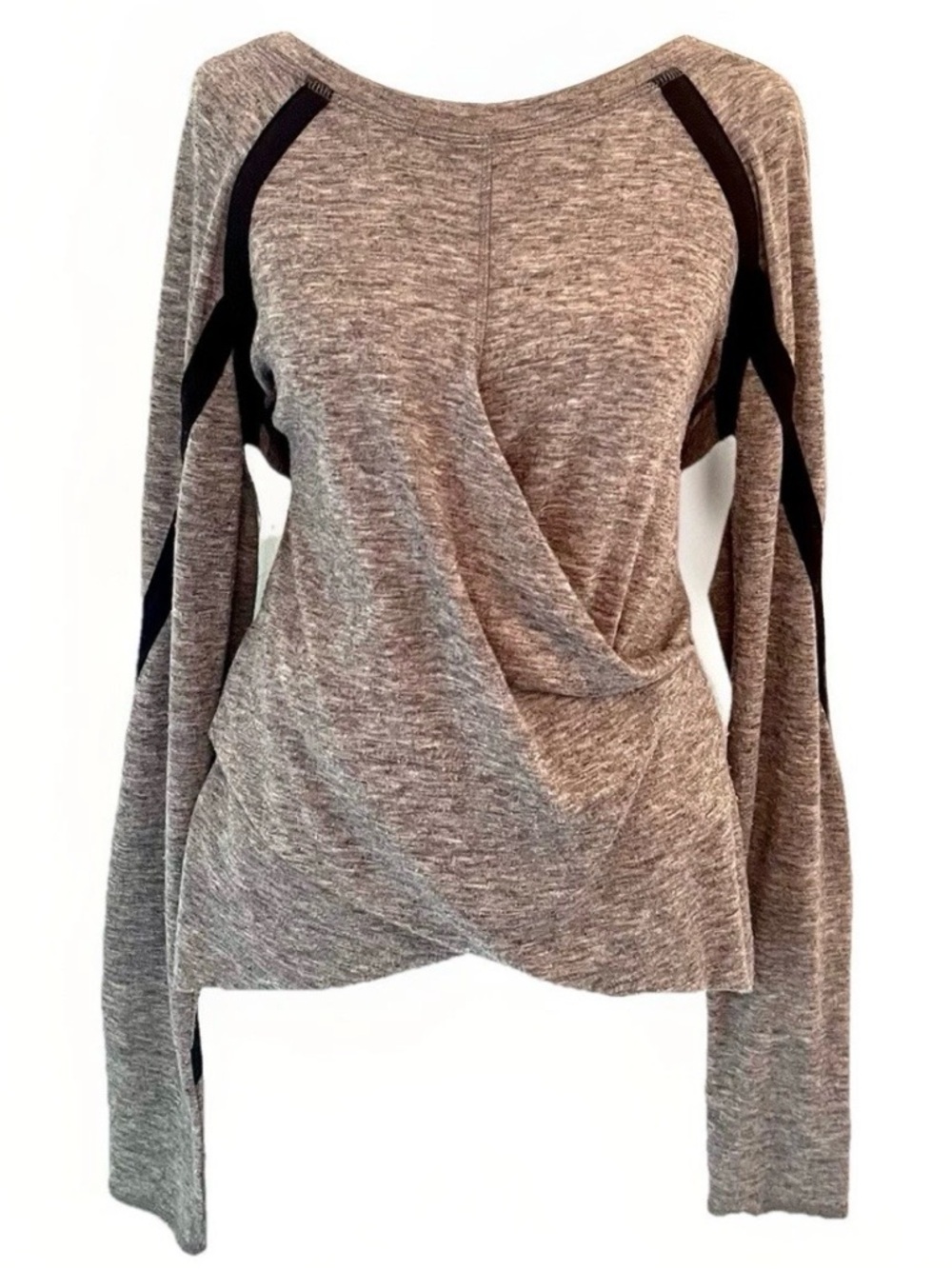 RACHEL Rachel Roy Long Sleeve Faux Wrap Top Heather Gray & Black Accents Size M